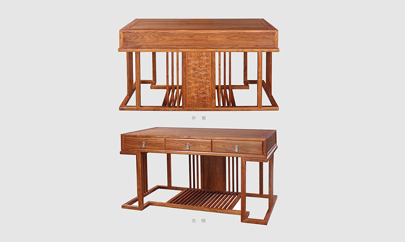 三乡镇 别墅中式家居书房装修实木书桌效果图